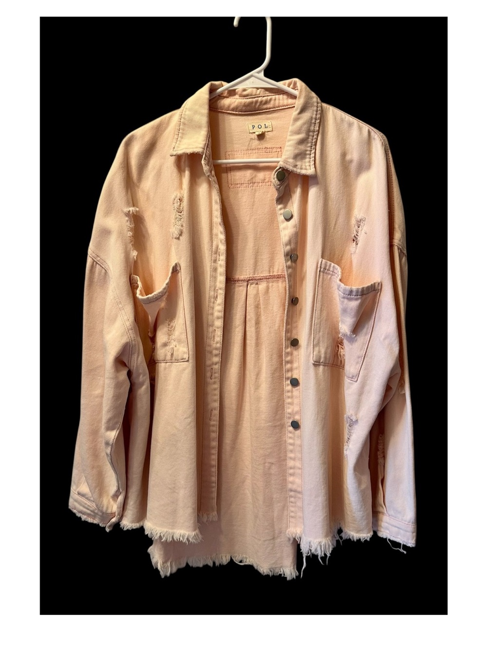 Pol Light Pink Distressed Denim Shacket